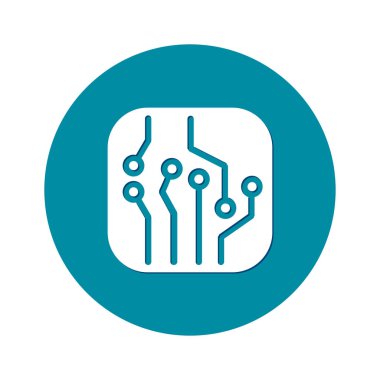 Devre kartı simgesi. Teknoloji düzeni kare simgesi. Düz tasarım stili.