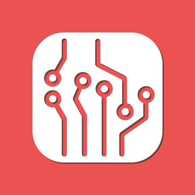 Devre kartı simgesi. Teknoloji düzeni kare simgesi. Düz tasarım stili.