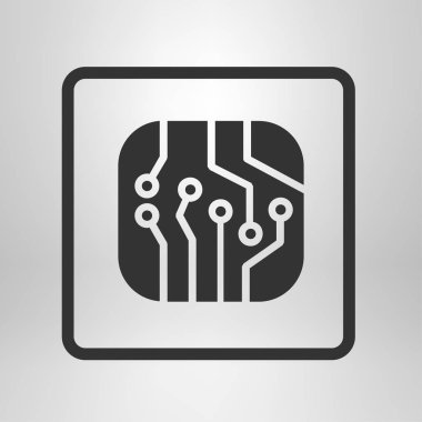 Devre kartı simgesi. Teknoloji düzeni kare simgesi. Düz tasarım stili.