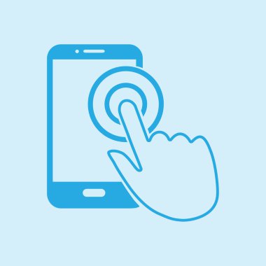 Dokunmatik ekran smartphone işareti simgesi. El işaretçi simgesi. Düz tasarım stili. Vektör Eps 10.