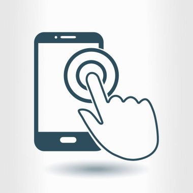 Dokunmatik ekran smartphone işareti simgesi. El işaretçi simgesi. Düz tasarım stili. Vektör Eps 10.