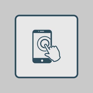 Dokunmatik ekran smartphone işareti simgesi. El işaretçi simgesi. Düz tasarım stili. Vektör Eps 10.