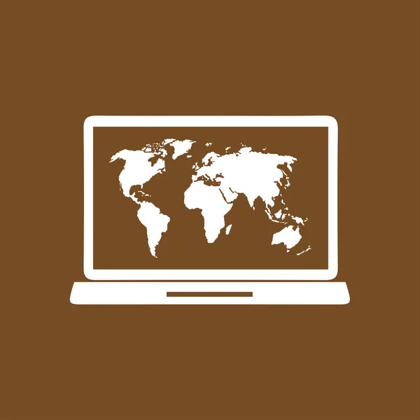 ノート パソコンと世界地図ベクター画像のシンプルなアイコン — ストックベクタ