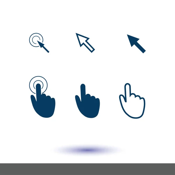 Iconos Puntero Cursor Haga Clic Presionar Tocar Acciones Estilo Plano — Vector de stock