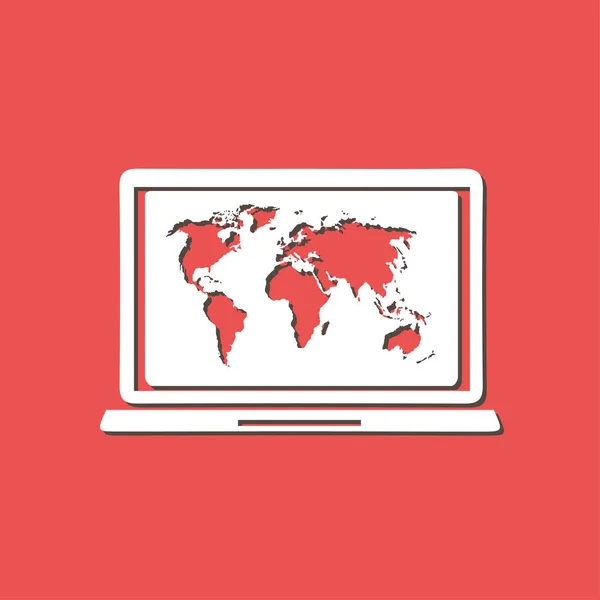 Ícone Simples Laptop Mapa Mundo Ilustração Vetorial — Vetor de Stock