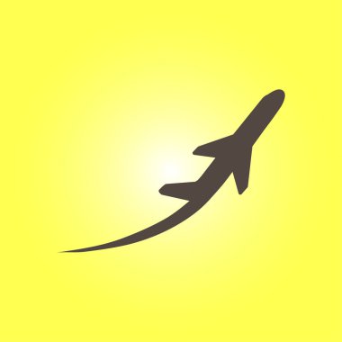 Uçak uçuş biletleri hava sinek seyahat kalkış siluet öğesi. Uçak sembolü. Seyahat etmek simge. Düz tasarım.