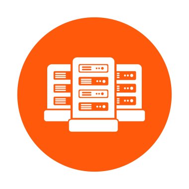 Veri merkezi simgesinde ağ sunucuları. Düz tasarım biçimi.