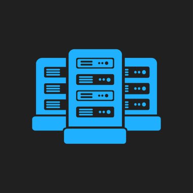 Veri merkezi simgesinde ağ sunucuları. Düz tasarım biçimi.