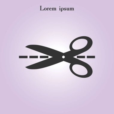 Makas ile kesme hatları simgesi. Rozet yer kesme.