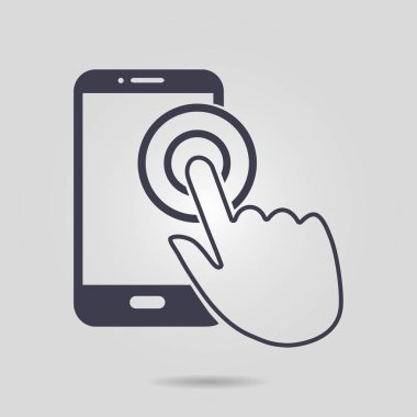 Dokunmatik ekran smartphone işareti simgesi. El işaretçi simgesi. Düz tasarım stili. Vektör Eps 10.