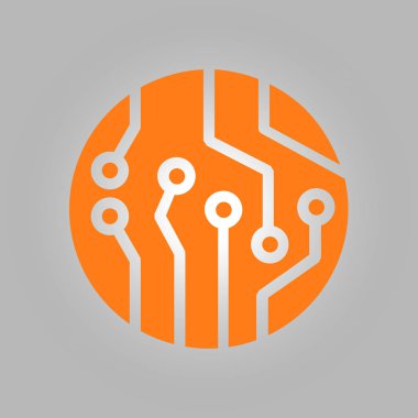 Devre kartı simgesi. Teknoloji düzeni kare simgesi. Düz tasarım stili.