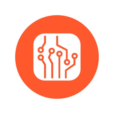 Devre kartı simgesi. Teknoloji düzeni kare simgesi. Düz tasarım stili.