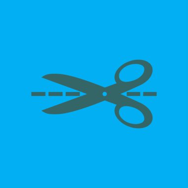 Makas ile kesme hatları simgesi. Rozet yer kesme.