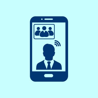 Online konferans akıllı telefon simgesi. Akıllı telefonlar ve tabletler ile sesli ve görüntülü konferans.