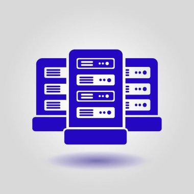 Veri merkezi simgesinde ağ sunucuları. Düz tasarım biçimi.