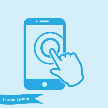 Dokunmatik ekran smartphone işareti simgesi. El işaretçi simgesi. Düz tasarım stili. Vektör Eps 10.
