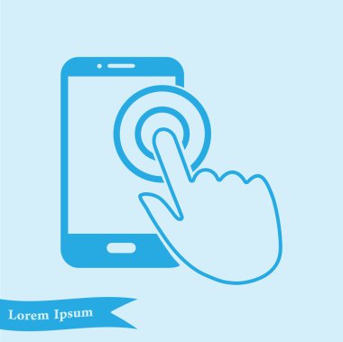 Dokunmatik ekran smartphone işareti simgesi. El işaretçi simgesi. Düz tasarım stili. Vektör Eps 10.