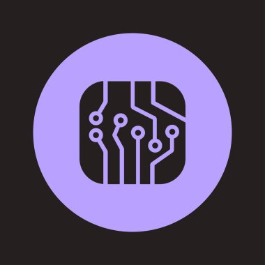 Devre kartı simgesi. Teknoloji düzeni kare simgesi. Düz tasarım stili.