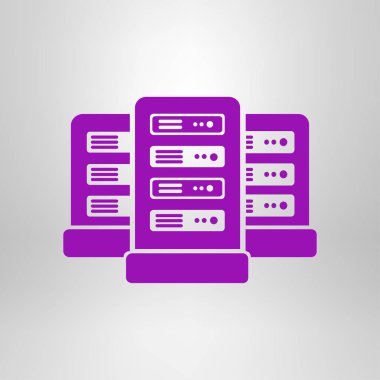 Veri merkezi simgesinde ağ sunucuları. Düz tasarım biçimi.