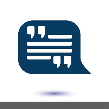 Simge alıntı. Tırnak işareti konuşma balonu sembol. Doğrudan nutuk işareti.