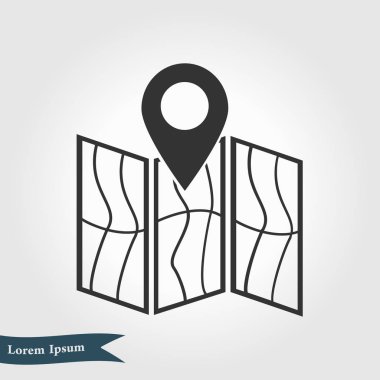 harita ve PIN, vektör çizim basit simgesi