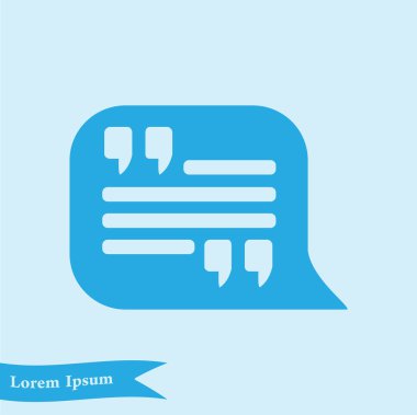 Simge alıntı. Tırnak işareti konuşma balonu sembol. Doğrudan nutuk işareti.