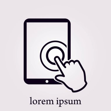 Değmek perde tablet Pc işareti simgesi. El işaretçi simgesi. 