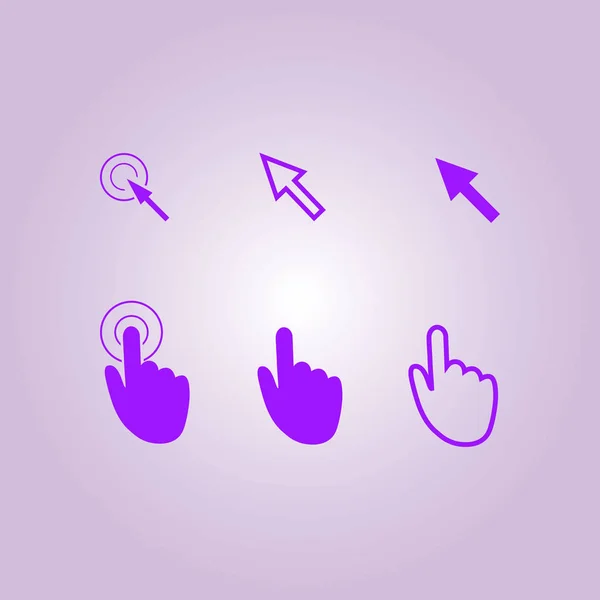 Iconos Puntero Cursor Haga Clic Presionar Tocar Acciones Estilo Plano — Vector de stock