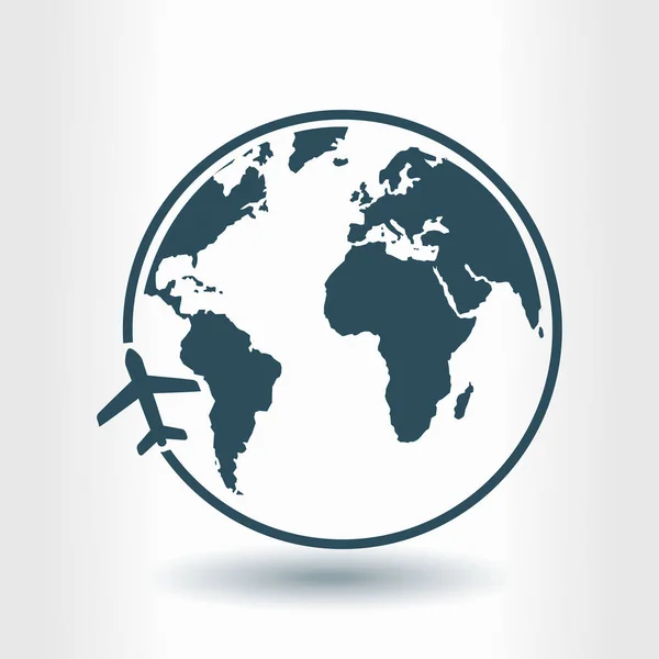 Viagem Ícone Avião Viagem Redor Mundo Estilo Design Plano — Vetor de Stock