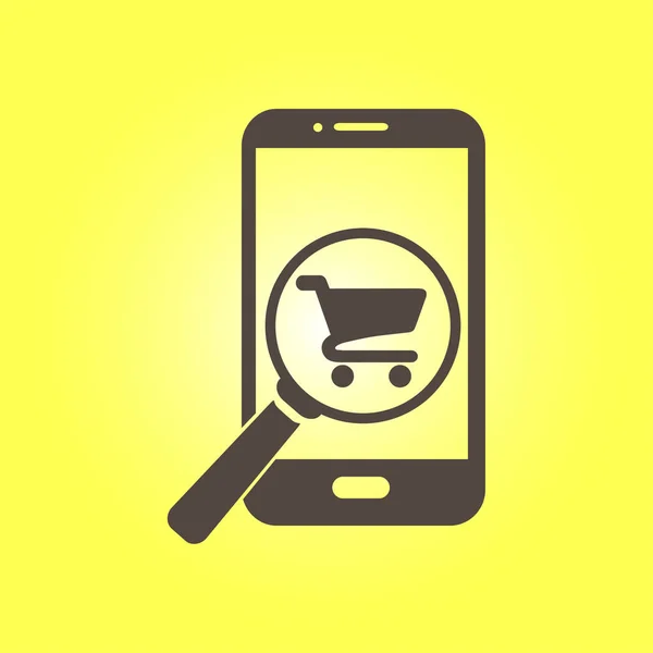 Cam Shoping Akıllı Telefon Arıyor Shoping Online Simgesi — Stok Vektör