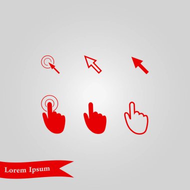 İmleç işaretçisini simgeler. Basın tıklatın ve eylemler dokun. Düz stil.