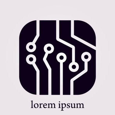 Devre kartı simgesi. Teknoloji düzeni kare simgesi. Düz tasarım stili.