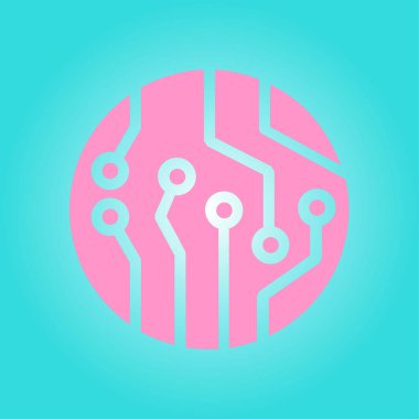 Devre kartı simgesi. Teknoloji düzeni kare simgesi. Düz tasarım stili.