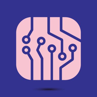 Devre kartı simgesi. Teknoloji düzeni kare simgesi. Düz tasarım stili.