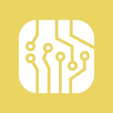 Devre kartı simgesi. Teknoloji düzeni kare simgesi. Düz tasarım stili.