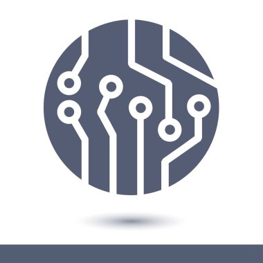 Devre kartı simgesi. Teknoloji düzeni kare simgesi. Düz tasarım stili.