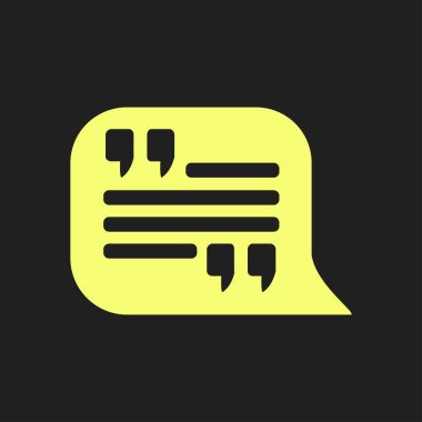 Simge alıntı. Tırnak işareti konuşma balonu sembol. Doğrudan nutuk işareti.