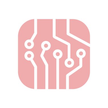 Devre kartı simgesi. Teknoloji düzeni kare simgesi. Düz tasarım stili.