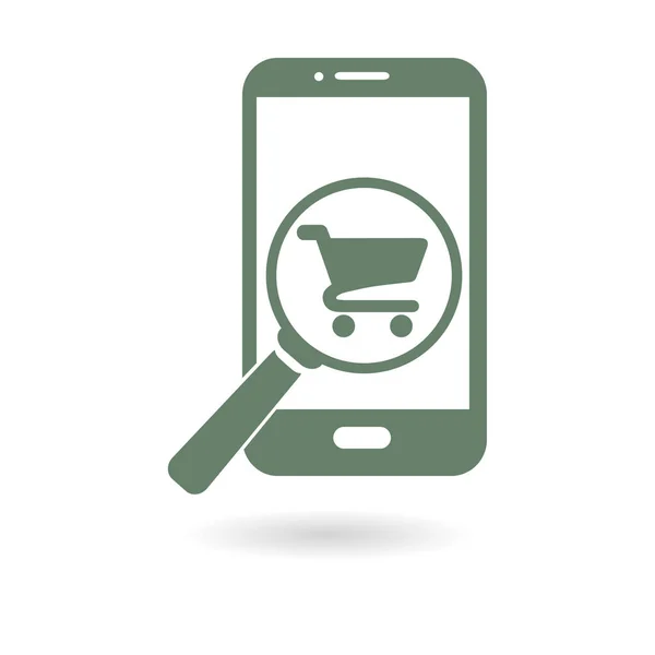 Γυαλί Ψάχνοντας Για Shoping Στο Smart Phone Online Shoping Εικονίδιο — Διανυσματικό Αρχείο