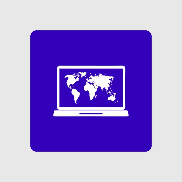 Jednoduché Ikony Laptop Mapa Světa Vektorové Ilustrace — Stockový vektor