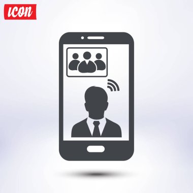 Online konferans akıllı telefon simgesi. Akıllı telefonlar ve tabletler ile sesli ve görüntülü konferans.