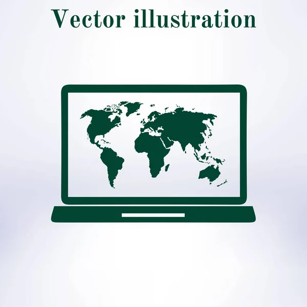 Icône Simple Ordinateur Portable Carte Monde Illustration Vectorielle — Image vectorielle