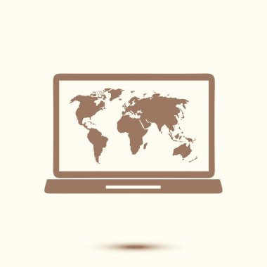 Dizüstü bilgisayar ve dünya haritası illüstrasyon 