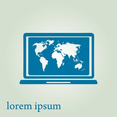 Dizüstü bilgisayar ve dünya haritası illüstrasyon 