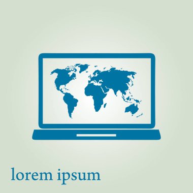 Dizüstü bilgisayar ve dünya haritası illüstrasyon 