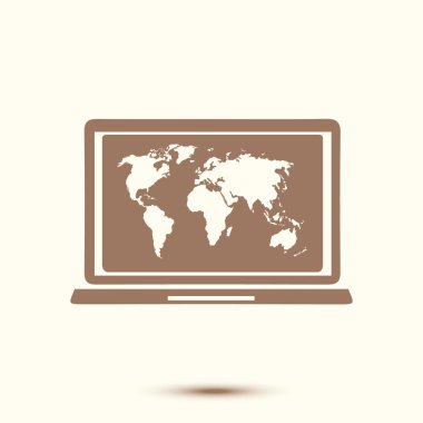 Dizüstü bilgisayar ve dünya haritası illüstrasyon 