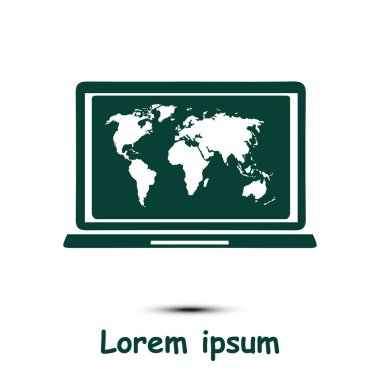 Dizüstü bilgisayar ve dünya haritası illüstrasyon 