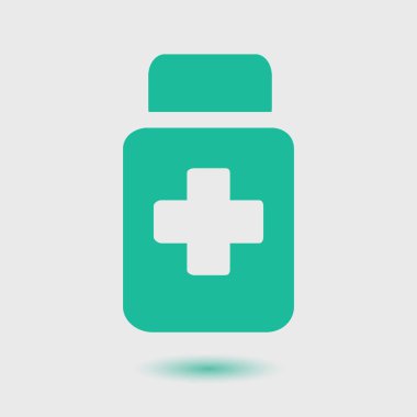 Uyuşturucu simgesi imzala. Haplarla paketi. Düz tasarım stili. 