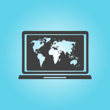 Dizüstü bilgisayar ve dünya haritası illüstrasyon 