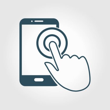 Dokunmatik ekran smartphone işareti simgesi. El işaretçi simgesi. Düz tasarım stili. Vektör Eps 10.